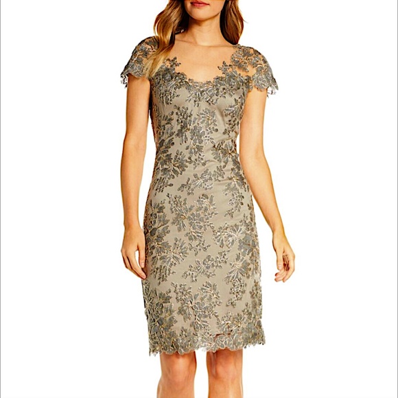 Tadashi Shoji Embroidered Mesh Cocktail Dress